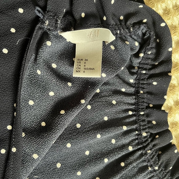H&M polka dot navy dress. Perfect condition. Knee length if you are 5’3! :) - Picture 3 of 5